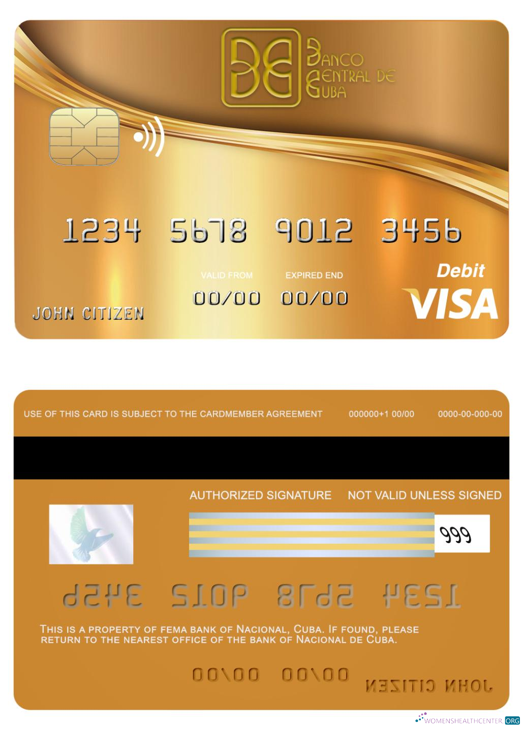 Download Cuba Nacional bank visa card Photoshop template